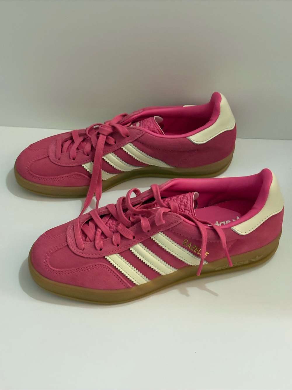 adidas Women’s Pink Suede Sneakers with Cream Stripes